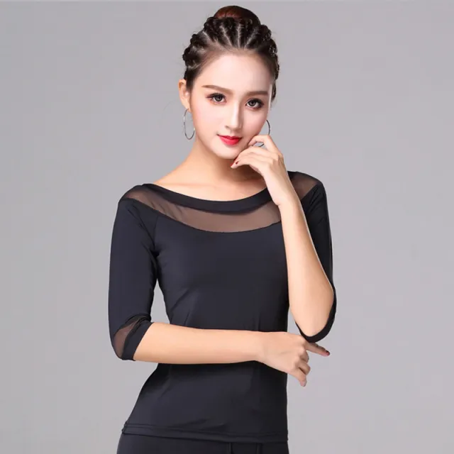 Latin Dance Clothes Top Women's Short Sleeve Training Clothes Black Sleeves - Shop at LoveMi