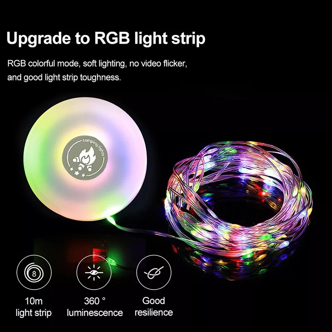 2PCS 10M Portable Camping String Lights Outdoor Waterproof Stowable Light — image 8