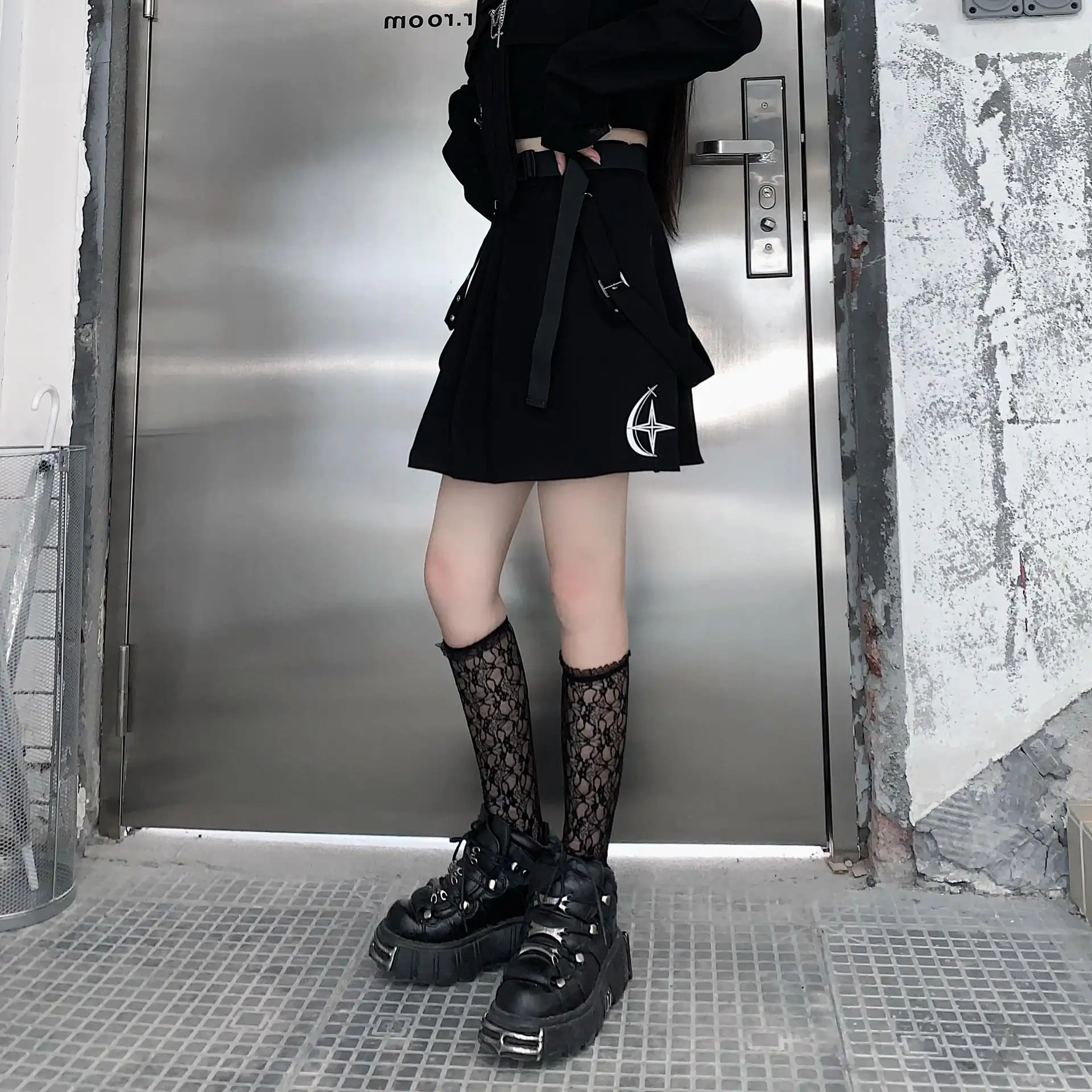 Large Size Fat Mm Dark Super Cool Street Fried Short Pleated Skirt Suit Women