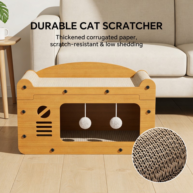 56cm Double Layer Upgraded Cat Scratcher Sofa, TV Shape Cat Bed With 2 Teaser Balls, For Large Cats Up To 20lbs