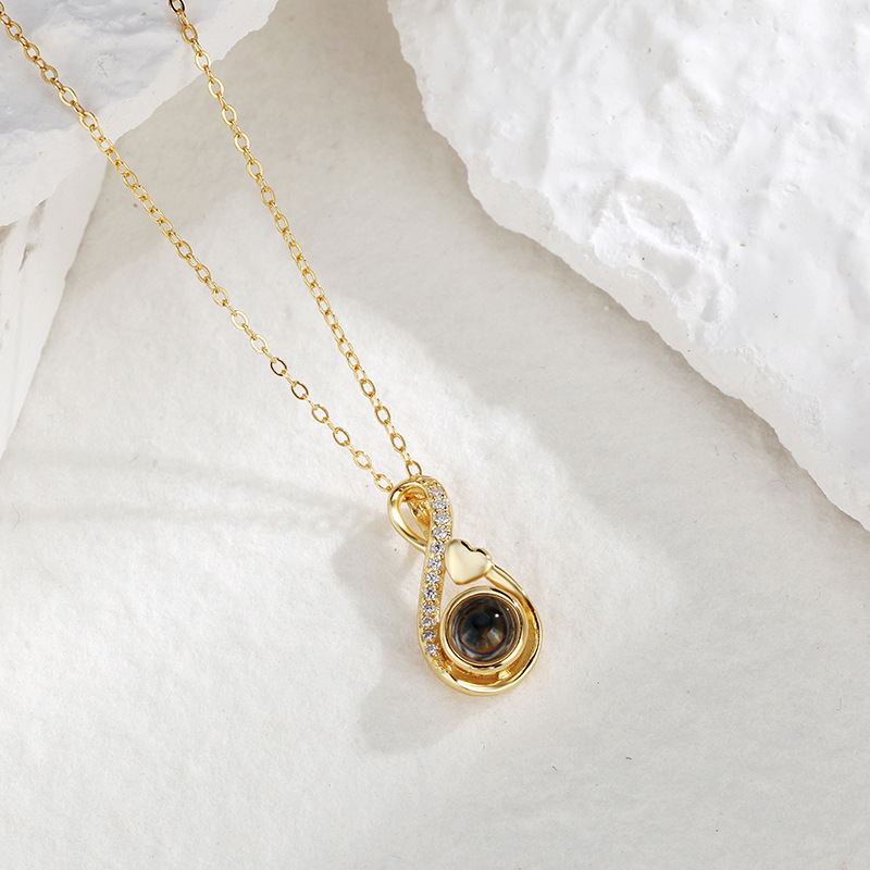 Sterling Silver 8-ring Love 100 Languages Projection Necklace