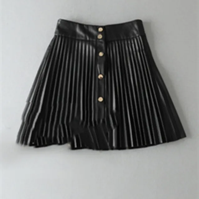 Punk Metal Button Leather Short Skirt High Waist A Line Thin Black - Shop at LoveMi