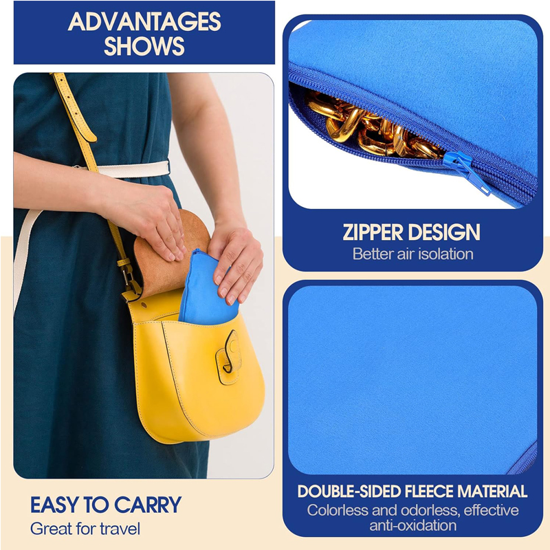 8 Pcs Navy Blue Zippered Silver Storage Bags  5.9 X 5.9 Inch 5