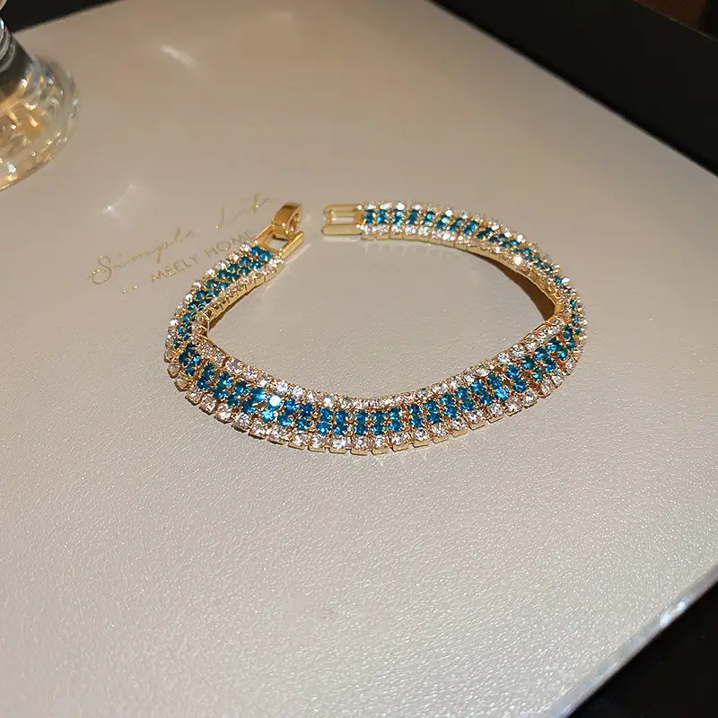 Crushed Ice Blue Cubic Zirconia Bracelet K-fashion Durable Bangle Fade Resistant Premium