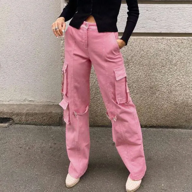 The Street Trend Is Loose Overalls With Many Pockets Pink - Shop at LoveMi