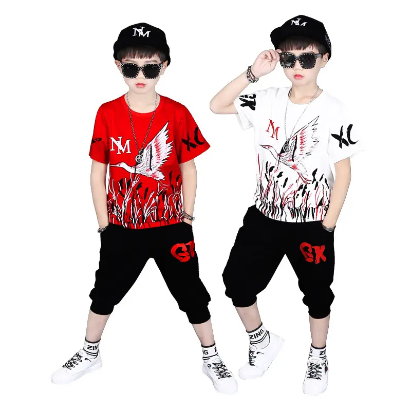 Fashion Print Children's Short Sleeve Pants Two Piece Set