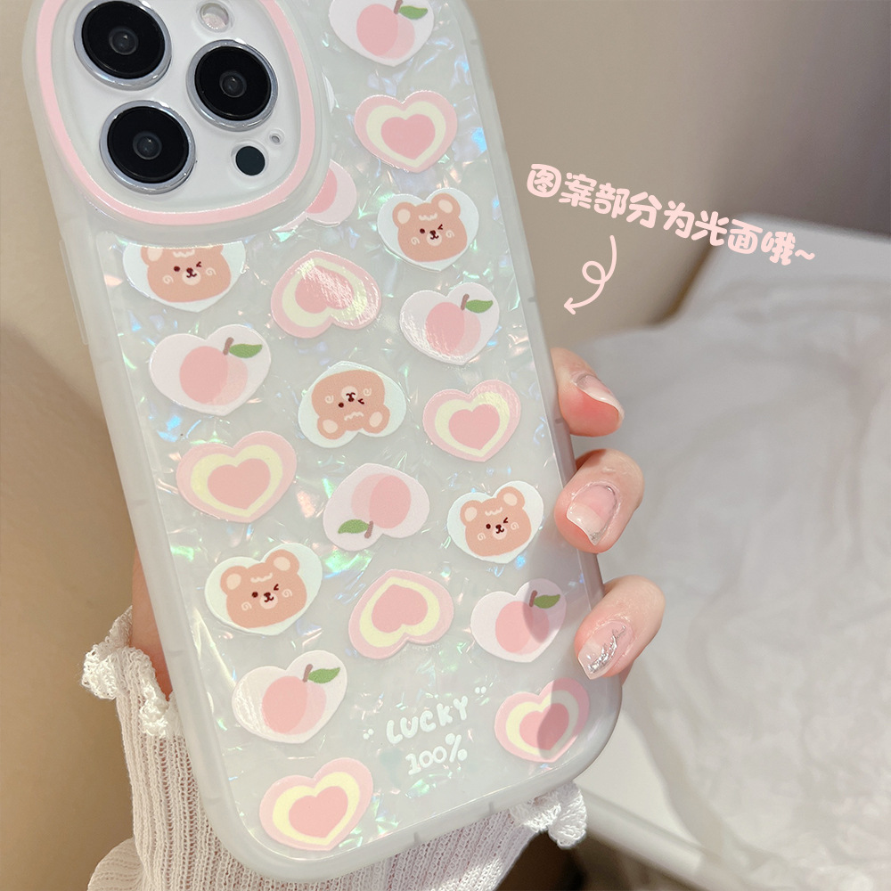 Peach Love Bear Pearl Chain Phone Case - Image 5
