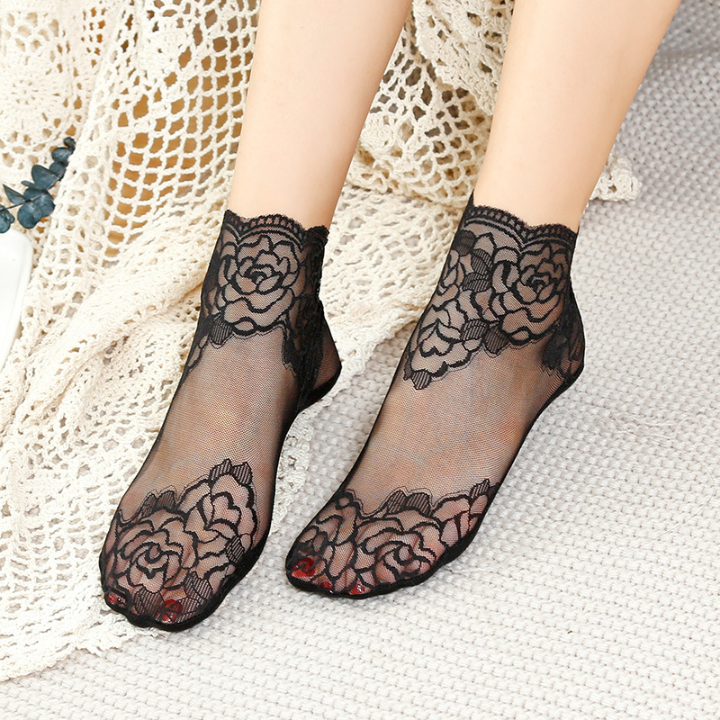 Title 9, Mid Tube Cotton Bottom Lace Invisible Socks