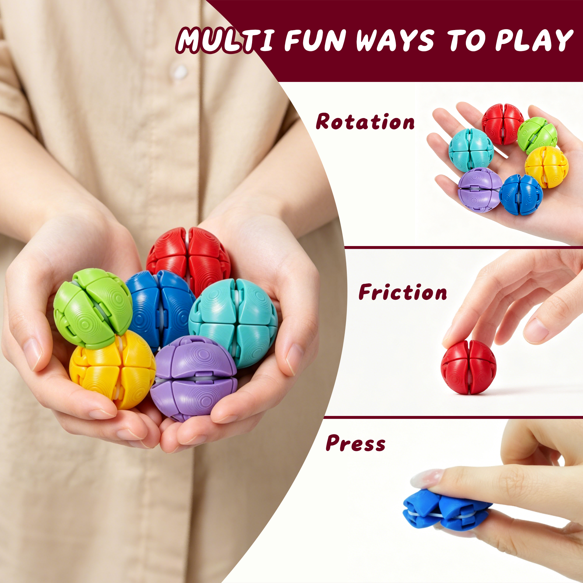 9PCS 3D Printed Fidget Balls, Colorful Stress Relief Sensory Toys With Elastic Bands, Push Pull Decompression Balls For Adults And Teens — view 4