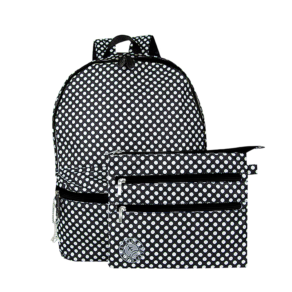 Casual School Bag Preppy Style Unisex Travel Backpack Rucksack W  Pouch Protable Black