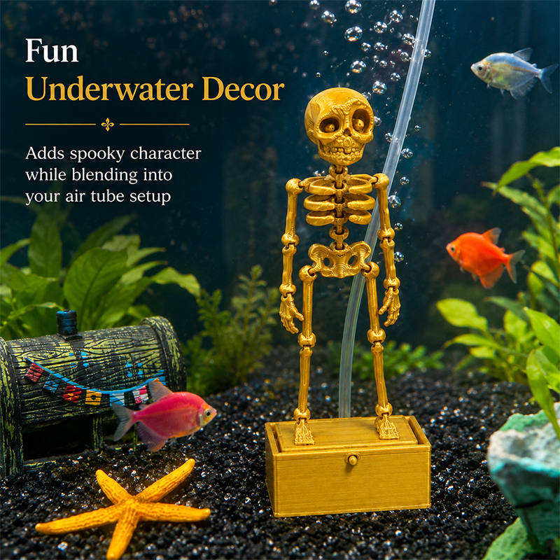 Movable Skeleton Aquarium Ornament, 3D Printed Articulated Skeleton Decor With Swing Treasure Box Base, Fish Tank Underwater Landscape Decoration product image