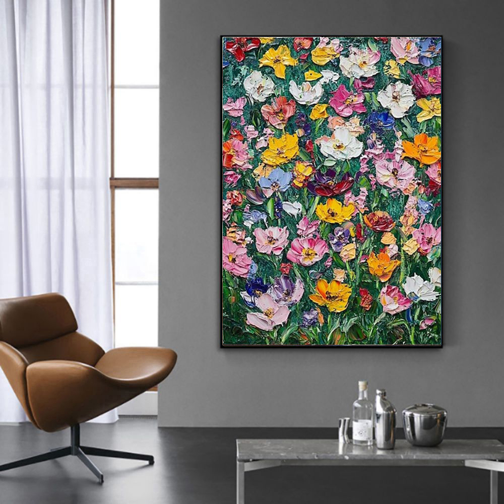 A Vibrant Floral Canvas Frameless  Hand-painted Oil Painting Transform Your Home Into Garden With This Amazing Design