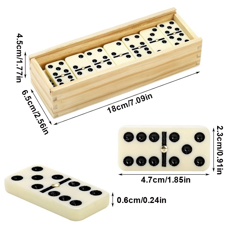 28Pcs Domino Set Educational Double-Six Dominoes Wooden Box — image 4