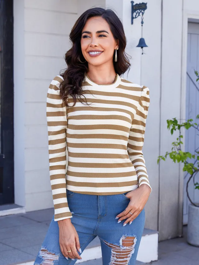 Women's Long Sleeved Fashionable Top Coffee - Shop at LoveMi