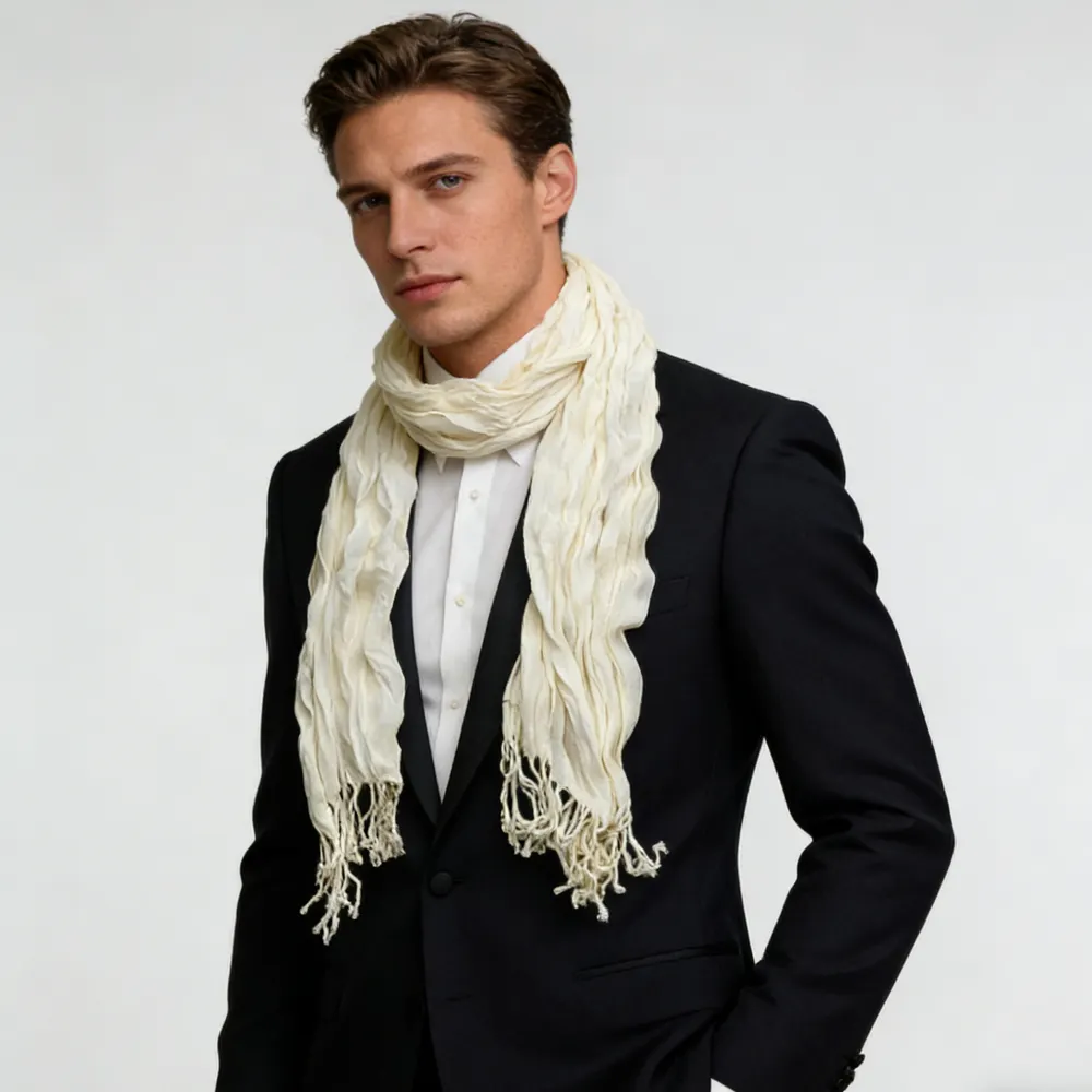 Pure White Crinkle Texture Brightens Complexion Scarf