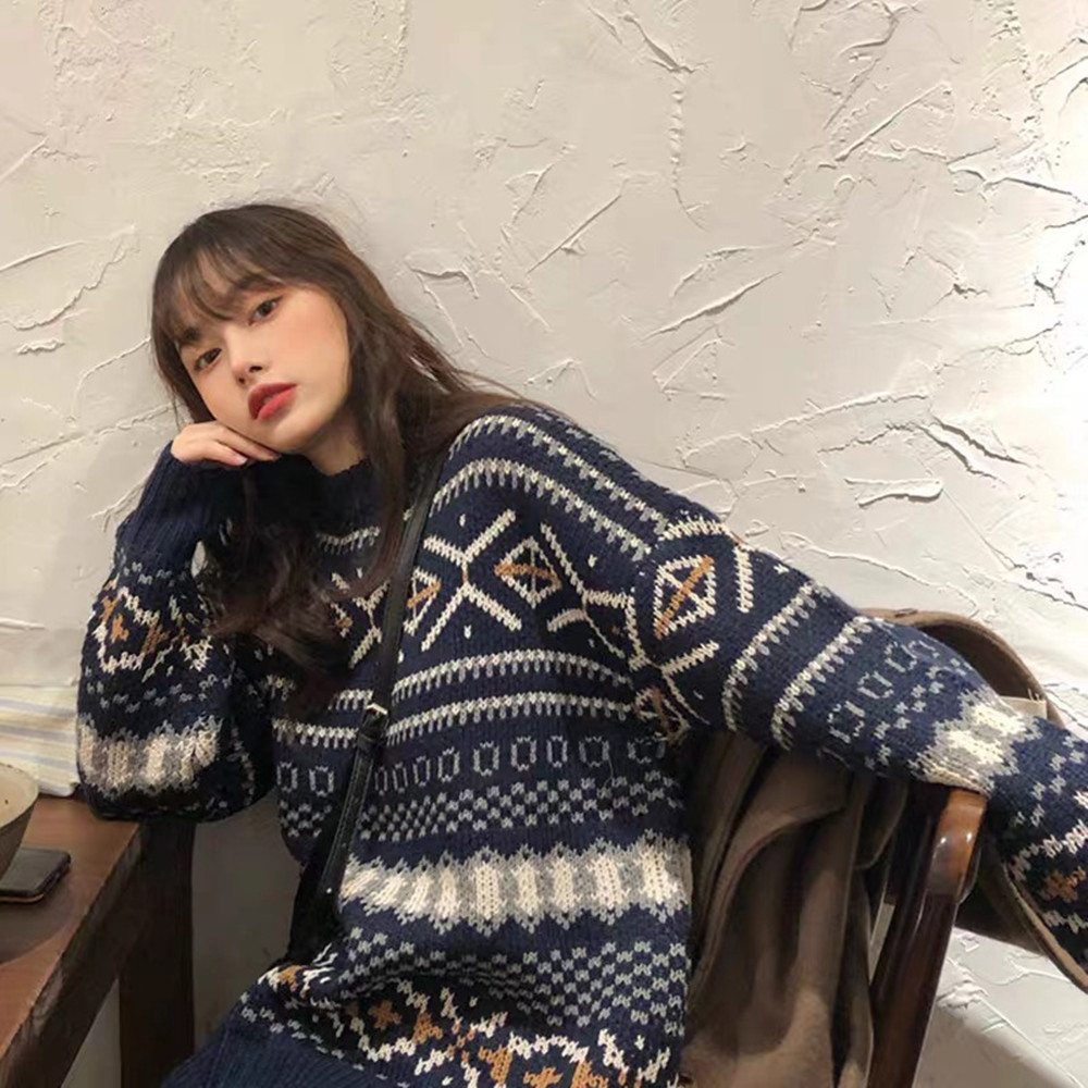 Retro Lazy Cocoon Pullover Loose Outer Sweater