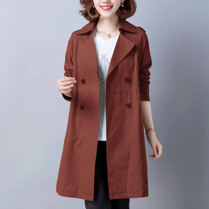 New Women's Solid Color Loose Trench Coat Orange Red - Shop at LoveMi
