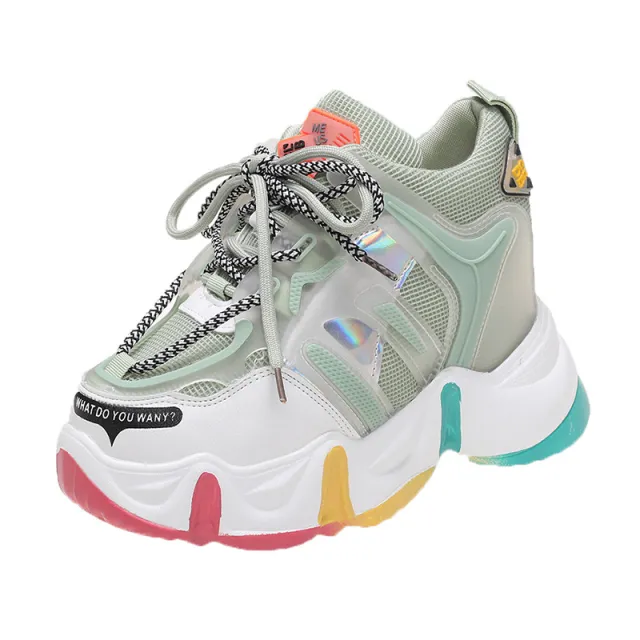 Platform Platform Sports Inner Heightening Rainbow Shoes Green - Shop at LoveMi