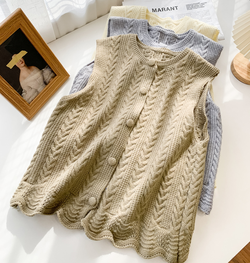 Title 2, Pure Color Simple Wavy Edge Linen Pattern Knitt...