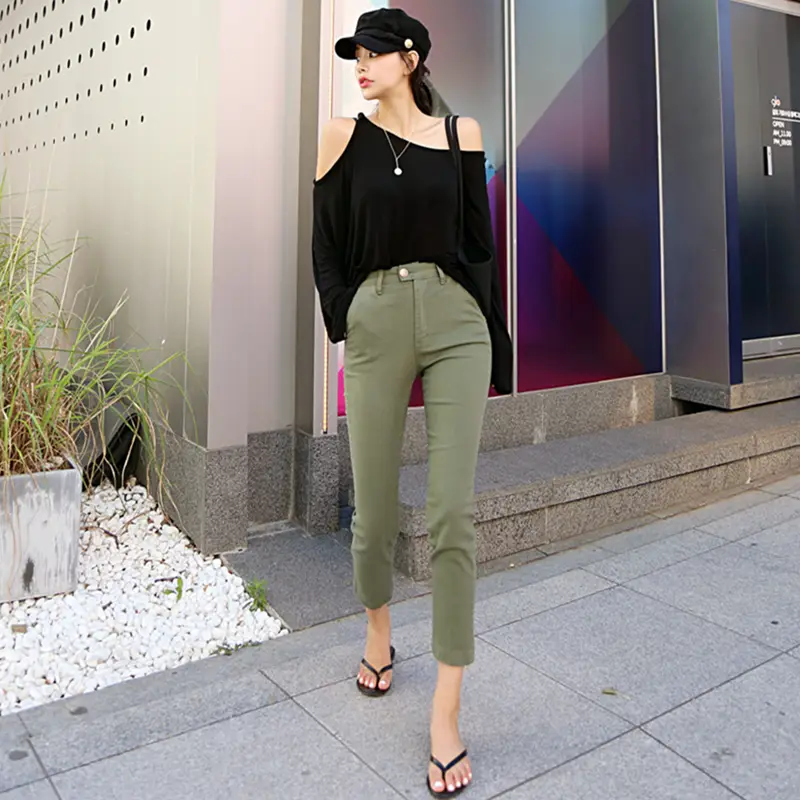 High Waist Slimming Straight Leg Pants Casual