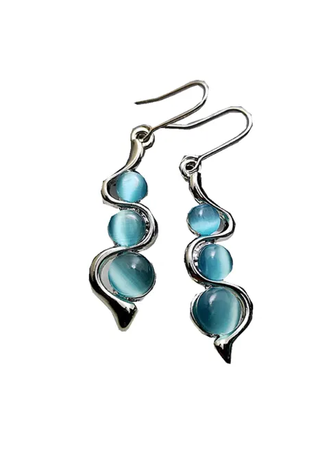 Bohemian Creative Curved Wavy Earrings Inlaid Hylan Cat's Eye