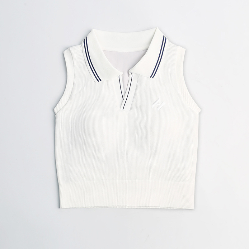 College Style Tibetan Blue Tennis Vest Women's Elastic Polo Collar Vest Sports Fitness Golf Badminton Top