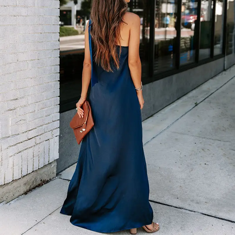 Spring And Summer One-shoulder Diagonal Collar Temperament Commute Irregular Loose Long Dress