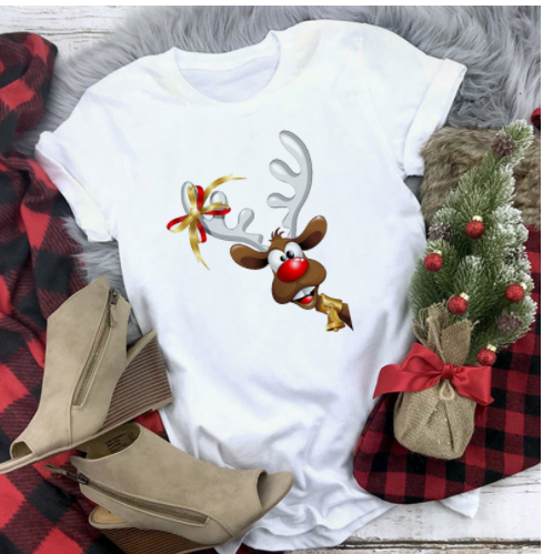 Title 6, Christmas Deer Series Printed Casual T-shirt Women