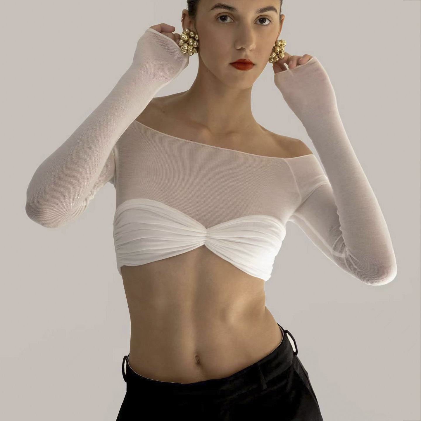 Women's Slim Fit Navel Pleated Wrap Top