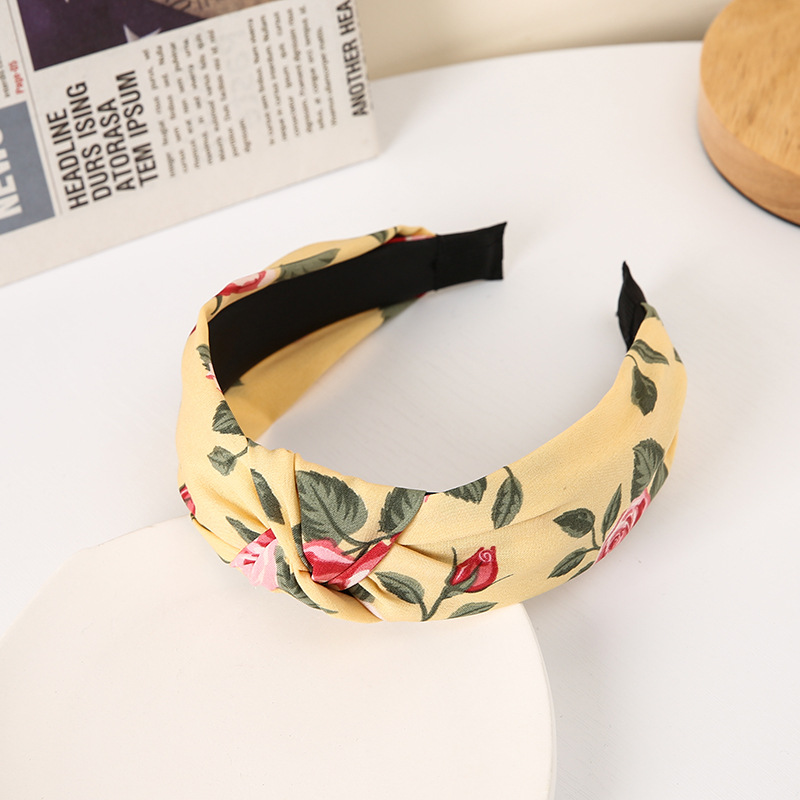 Floral Cross Wide Edge Fabric Headband Yellow - Shop at LoveMi