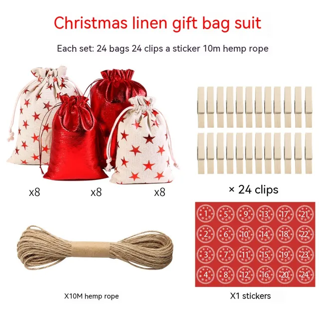 Gilding Linen Christmas Cloth Bag Kit Red Digital Sticker - Shop at LoveMi