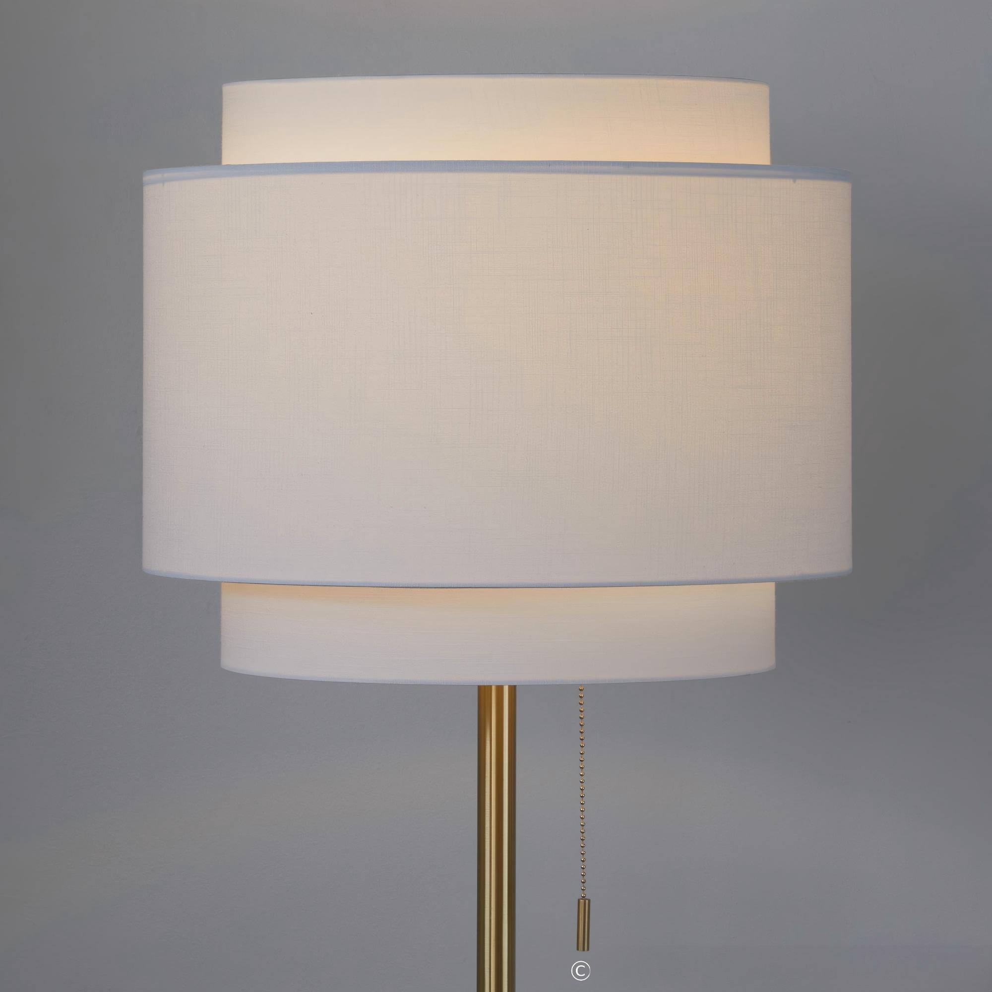 Tier 64inch Contemporary Metal Floor Lamp In Gold Metal With Off-White Linen Shade