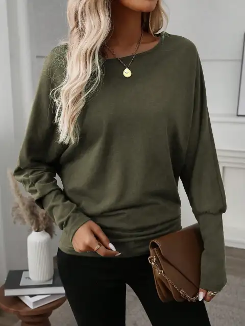 Women Solid Color Long Sleeve Minimalist Casual Top