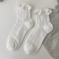 White Lolita Lace Socks Women's Mid Tube Cotton - Ribbon - View 1