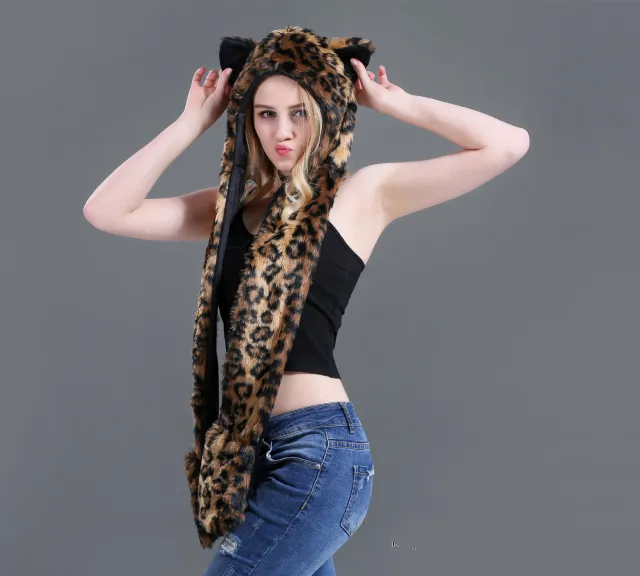 Cartoon Animal Hat Scarf Glove One Big Leopard - Shop at LoveMi
