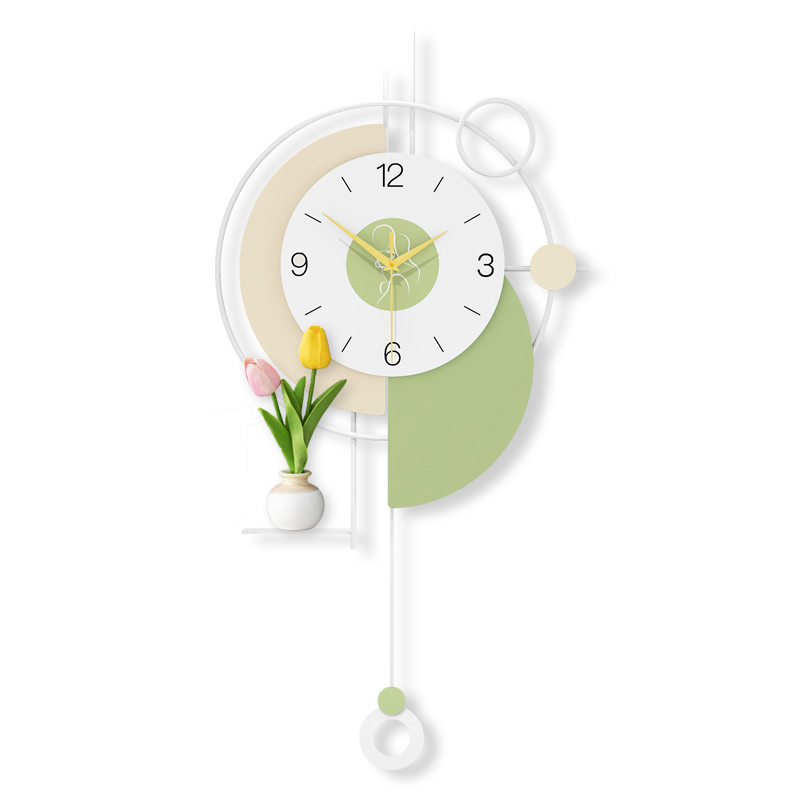 Modern Pastel Wall Clock Minimalist Pendulum Tulip Decorative Home Accent 4