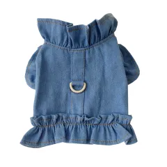 Pets Jeans Dress Apparel Dog Ruffles Vest Pet Harness Denim Dress Puppy Blue Jeans Clothes Cat Dogs Leash Hook Chest Back Dress - Light Blue - View 1