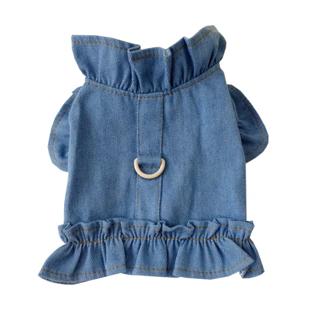 Pets Jeans Dress Apparel Dog Ruffles Vest Pet Harness Denim Dress Puppy Blue Jeans Clothes Cat Dogs Leash Hook Chest Back Dress Light Blue - Shop at LoveMi