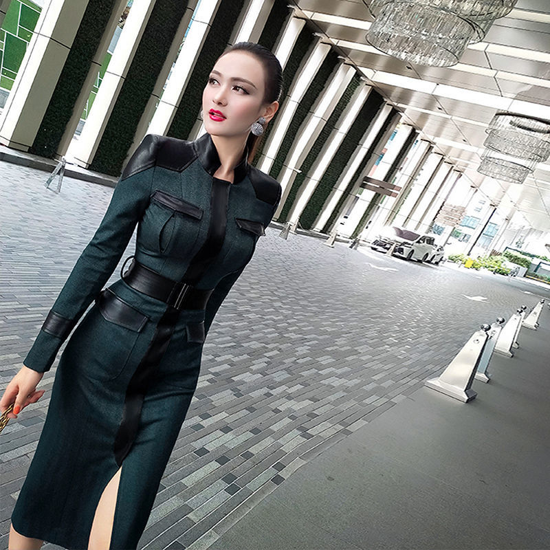 Celebrity Style Leather Zip-Up Dress - Image 2