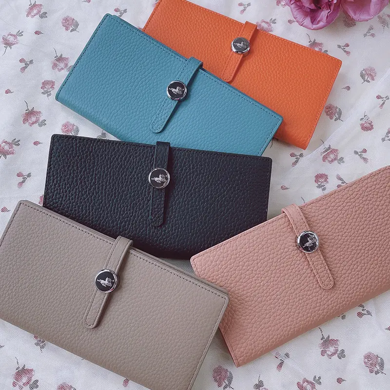 Genuine Leather Women Wallets Luxury Long Hasp Lychee Pattern