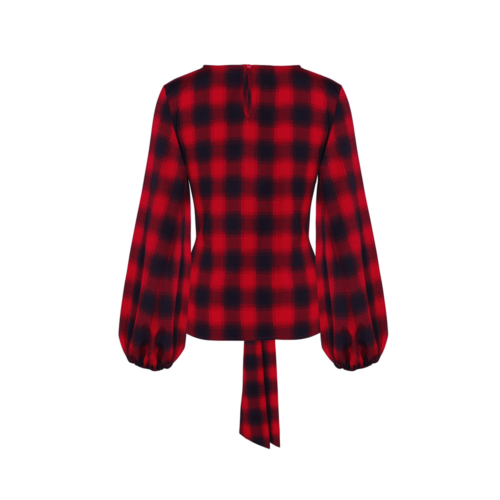 Title 9, Long Sleeved Retro Plaid Lace Up Shirt