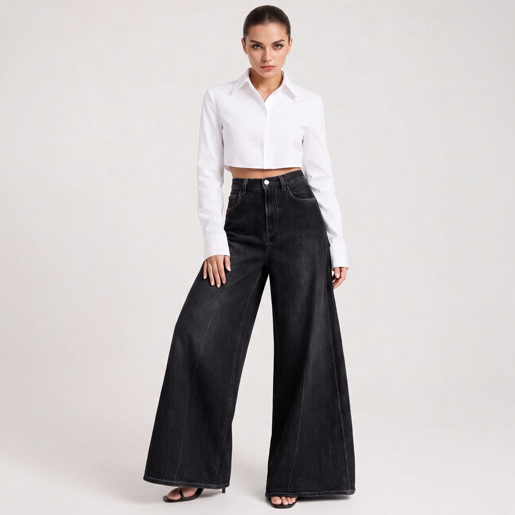 Plus Size Black Jeans Women High Waisted Wide Leg Loose Fit Denim Pants Curvy US Warehouse Stock