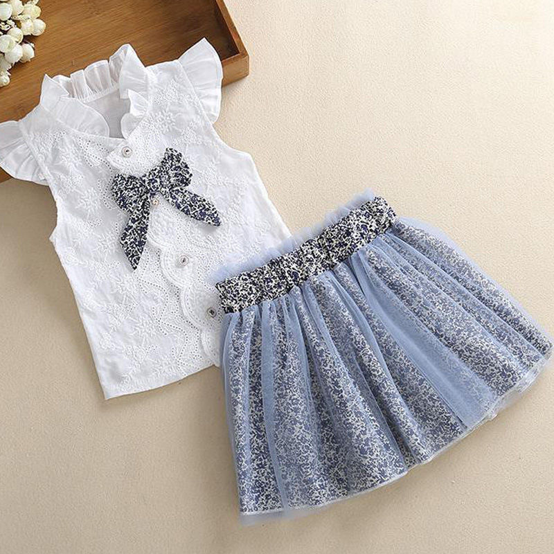New Girls' Summer Suit Short-Sleeved Short Skirt Floral Two-Piece Suit