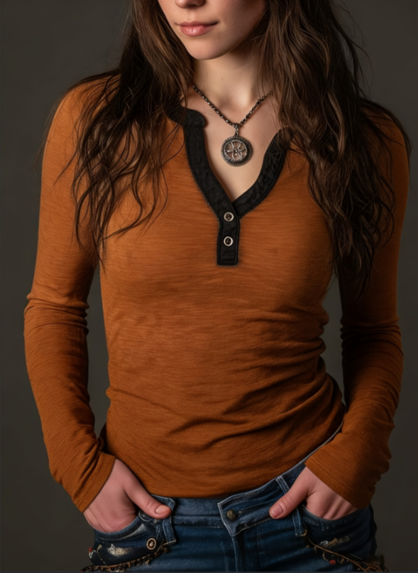 Gradient Henry Collar Long-Sleeve T-Shirt