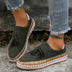 Tassel Flats Loafers Women Casual Cozy Shoes - Green - View 1