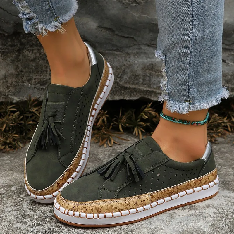 Tassel Flats Loafers Women Casual Cozy Shoes - Green