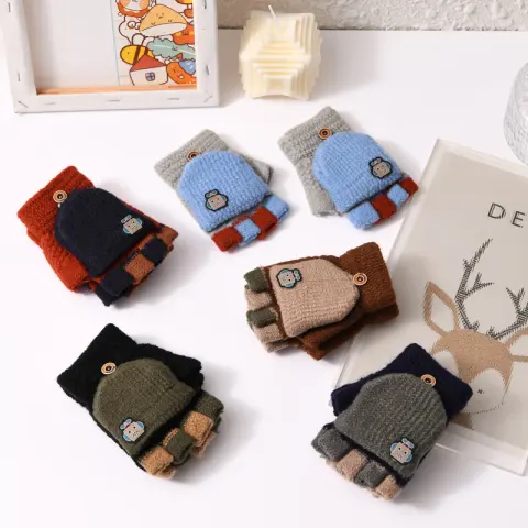 Children's Clamshell Half-finger Warm and Cute Knitted Gloves