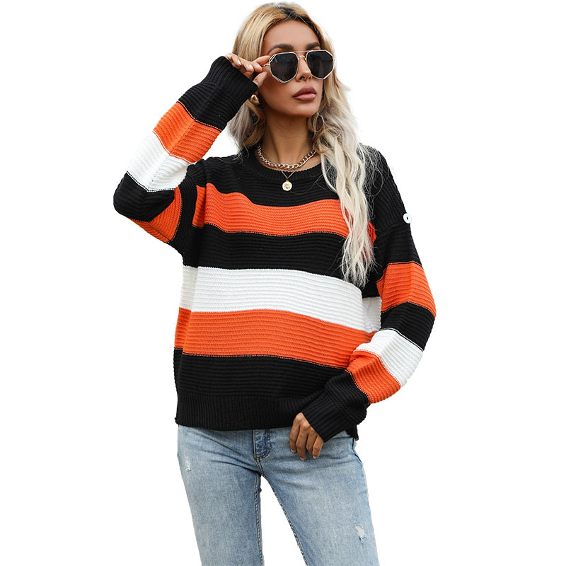 Title 6, Fashion Loose Contrast Color Striped Sweater