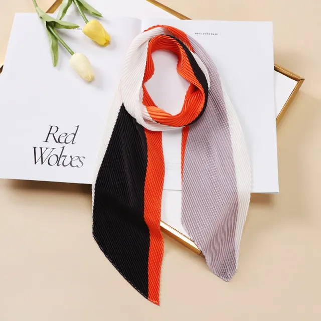 Color Blocking Small Ribbon Scarf Women's Pleated Hair Band Yz101 10X130Cm - Shop at LoveMi