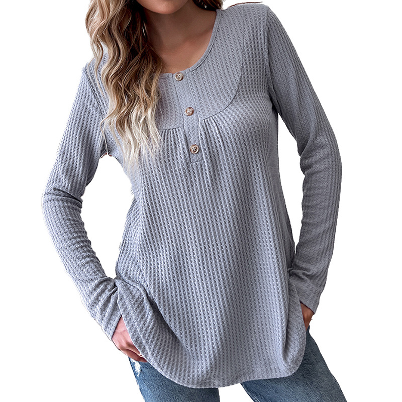 Women's Solid Color Round Neck Casual Loose Long-sleeved T-shirt